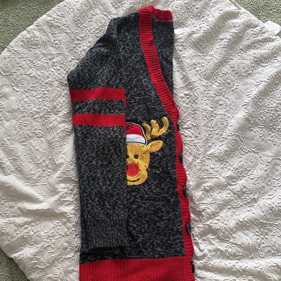 Christmas Ugly Sweater Festive Reindeer Rudy Sequin Cardigan S/M - Picture 8 of 8